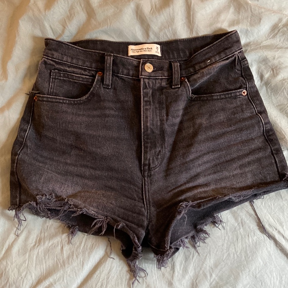 Abercrombie & Fitch Black Denim Ultra High Rise Mom Shorts